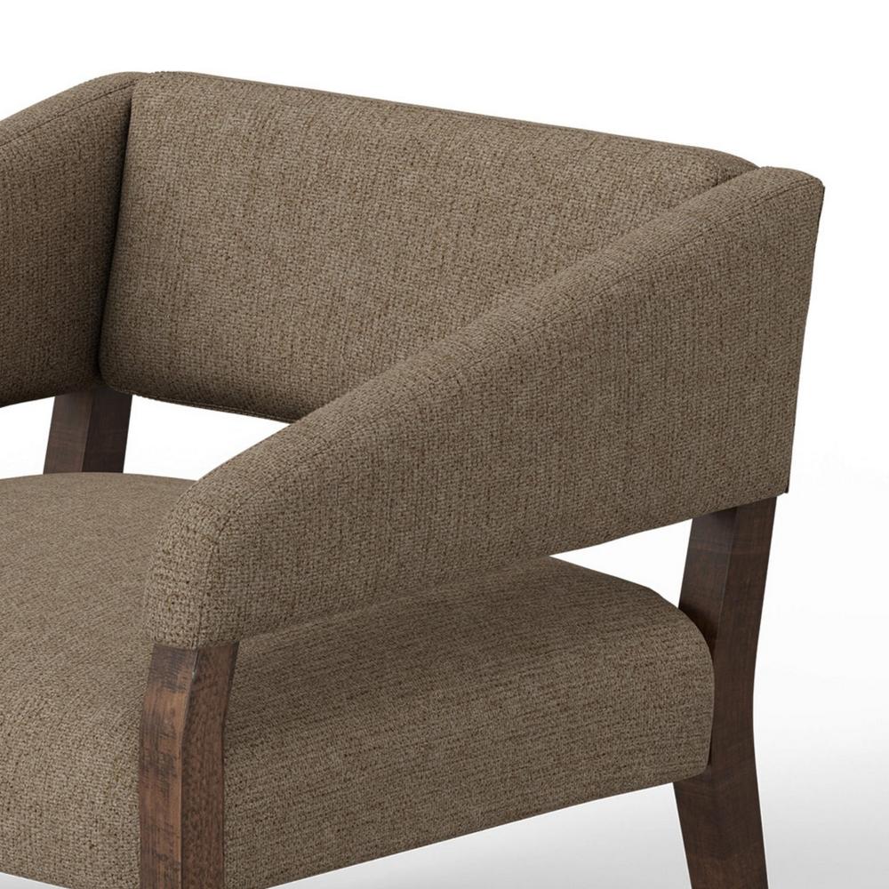 Benjara Merry Accent Chair, Light Brown Polyester, Foam, Brown Solid Pine Wood