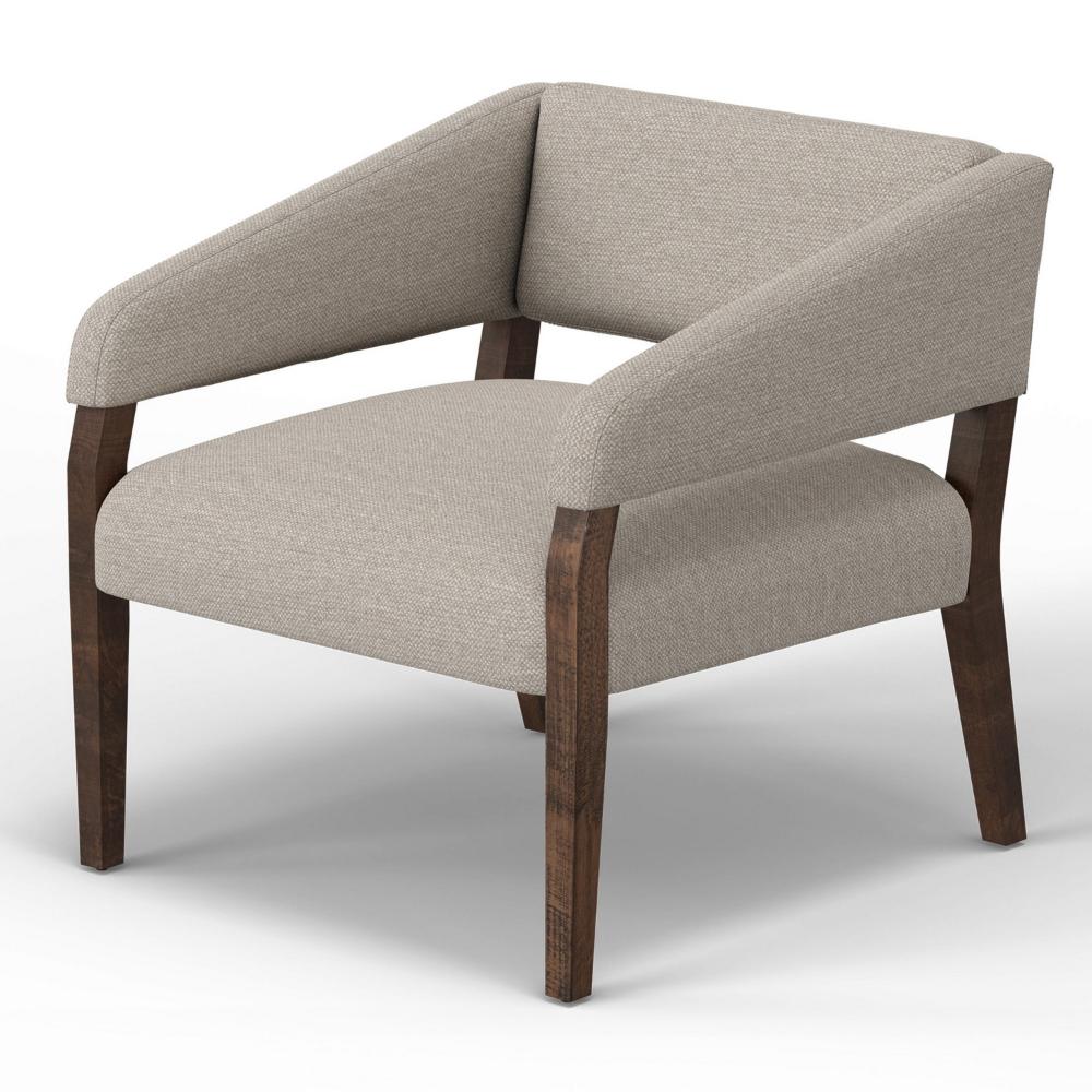 Benjara Merry Accent Chair, Beige Polyester, Plush Foam, Brown Solid Pine Wood Legs