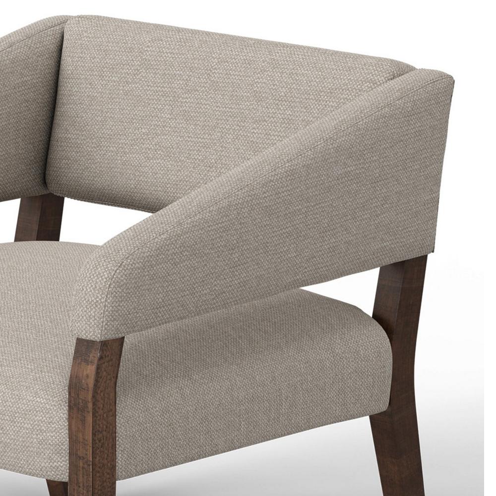 Benjara Merry Accent Chair, Beige Polyester, Plush Foam, Brown Solid Pine Wood Legs