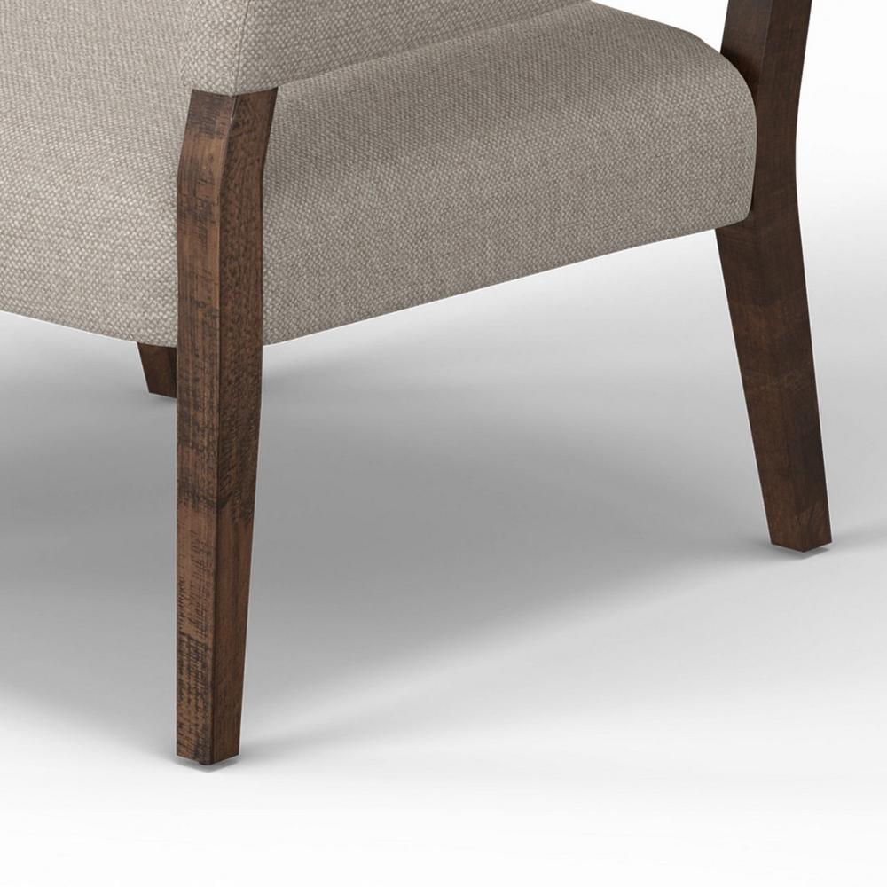 Benjara Merry Accent Chair, Beige Polyester, Plush Foam, Brown Solid Pine Wood Legs