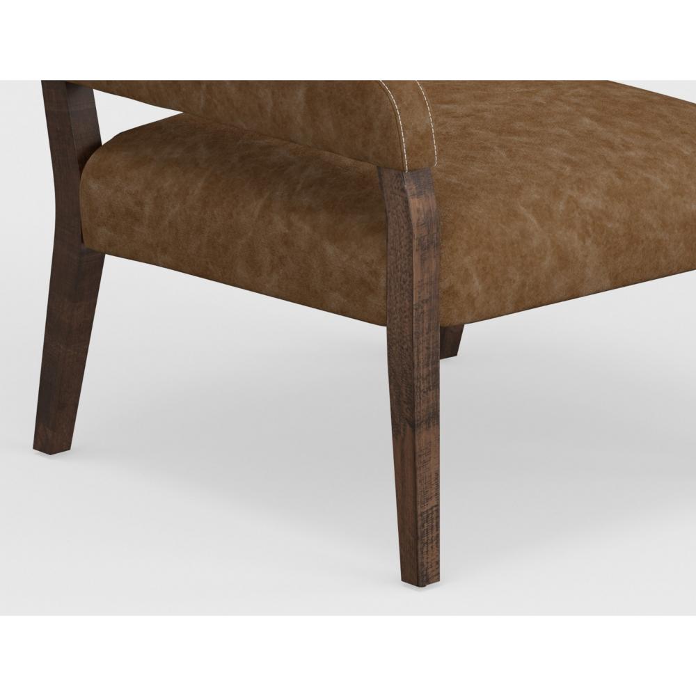 Benjara Merry Accent Chair, Cognac Brown Faux Leather, Foam, Brown Solid Pine Wood