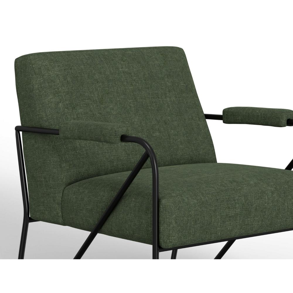Benjara Levy Accent Chair, Olive Green Polyester, Soft Plush Foam, Black Metal