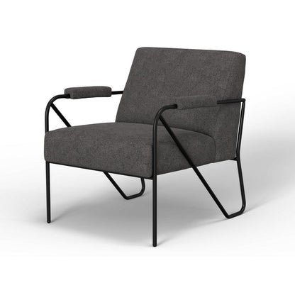 Benjara Levy Accent Chair, Iron Gray Polyester, Soft Plush Foam, Black Metal Legs