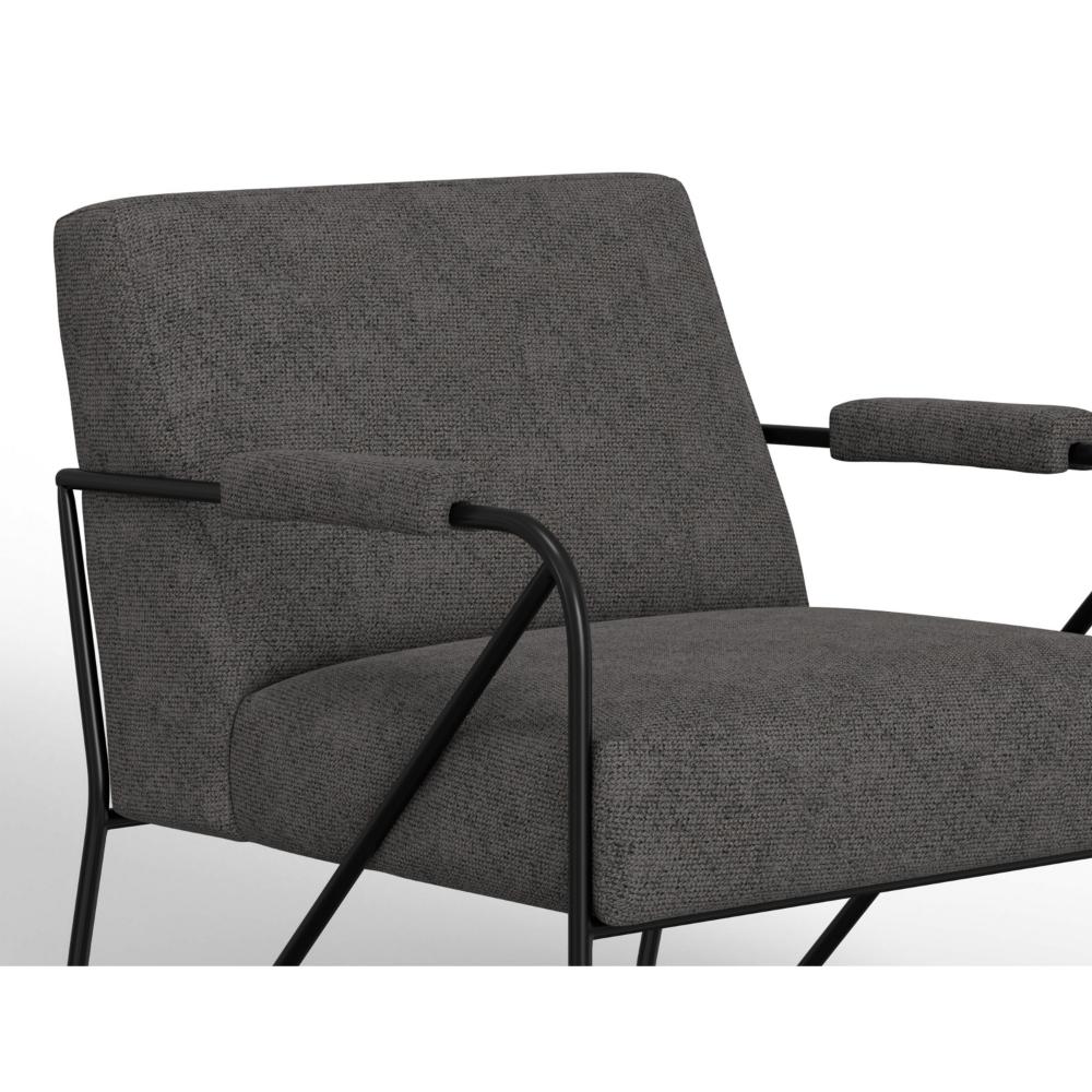Benjara Levy Accent Chair, Iron Gray Polyester, Soft Plush Foam, Black Metal Legs