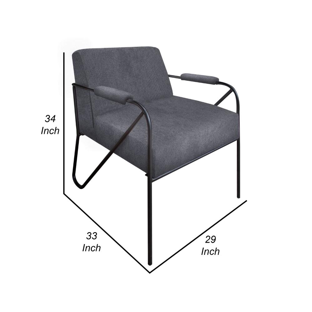 Benjara Levy Accent Chair, Iron Gray Polyester, Soft Plush Foam, Black Metal Legs