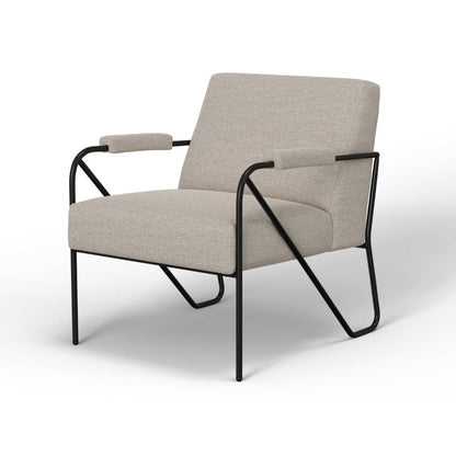 Benjara Levy Accent Chair, Beige Polyester, Soft Plush Foam, Black Metal Legs, Arms