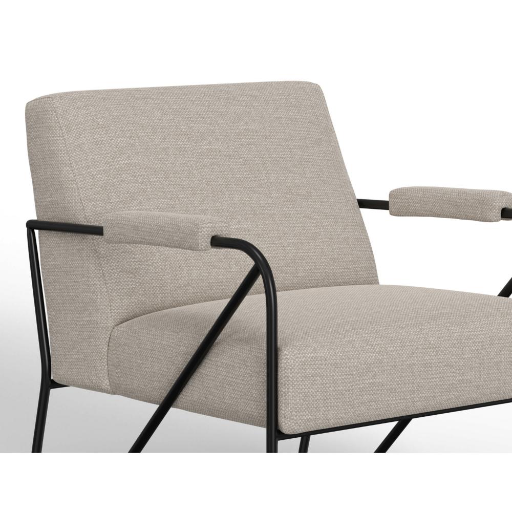 Benjara Levy Accent Chair, Beige Polyester, Soft Plush Foam, Black Metal Legs, Arms