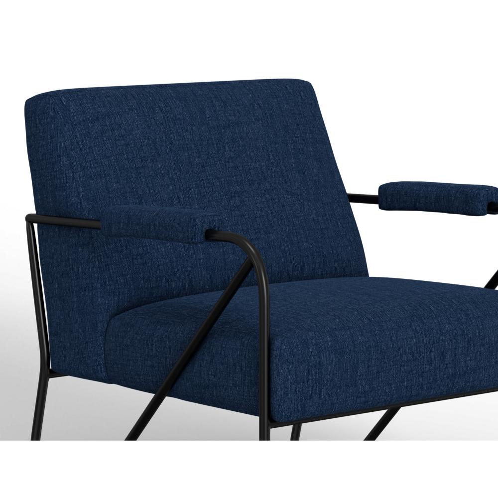Benjara Levy Accent Chair, Navy Blue Polyester, Soft Plush Foam, Black Metal Frame