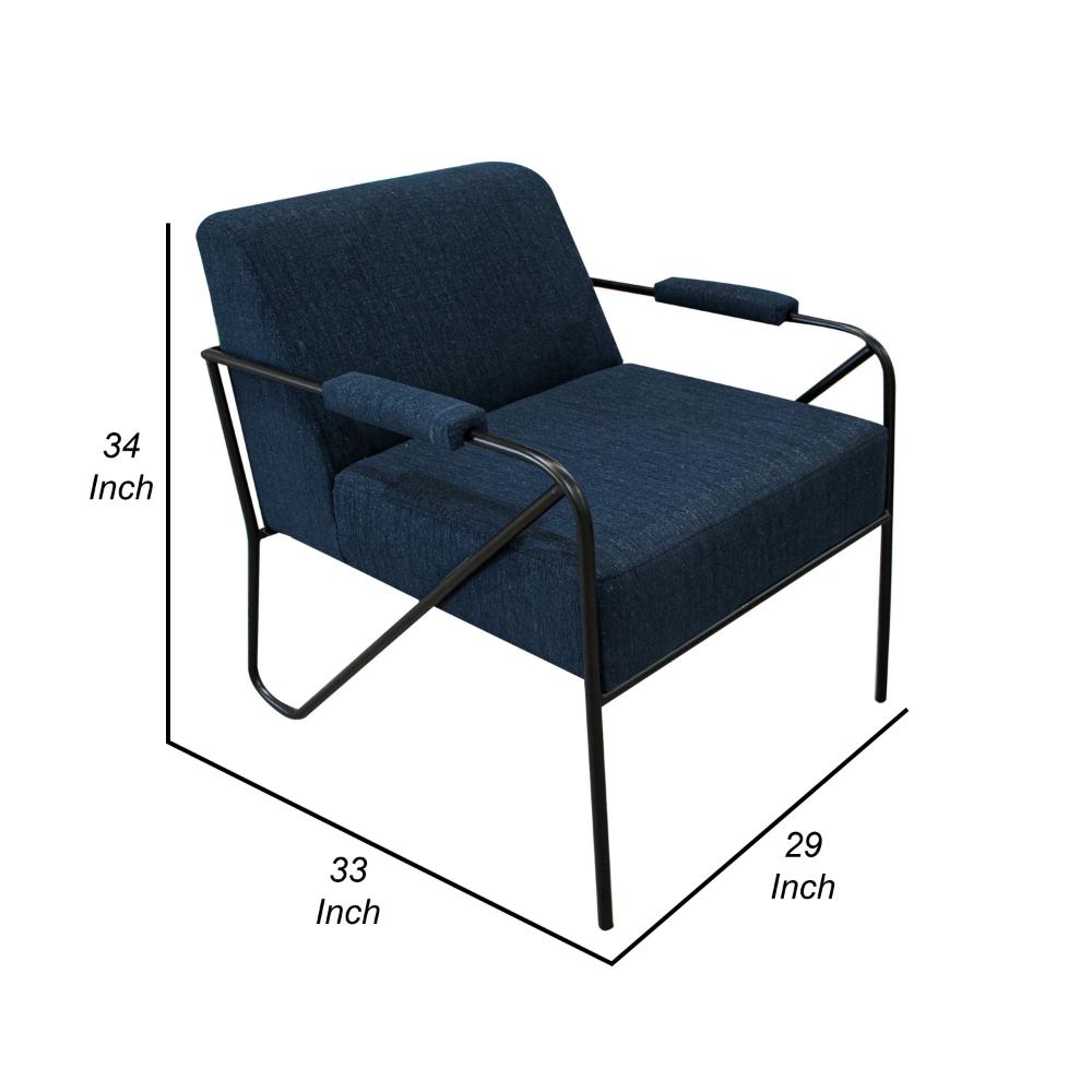 Benjara Levy Accent Chair, Navy Blue Polyester, Soft Plush Foam, Black Metal Frame