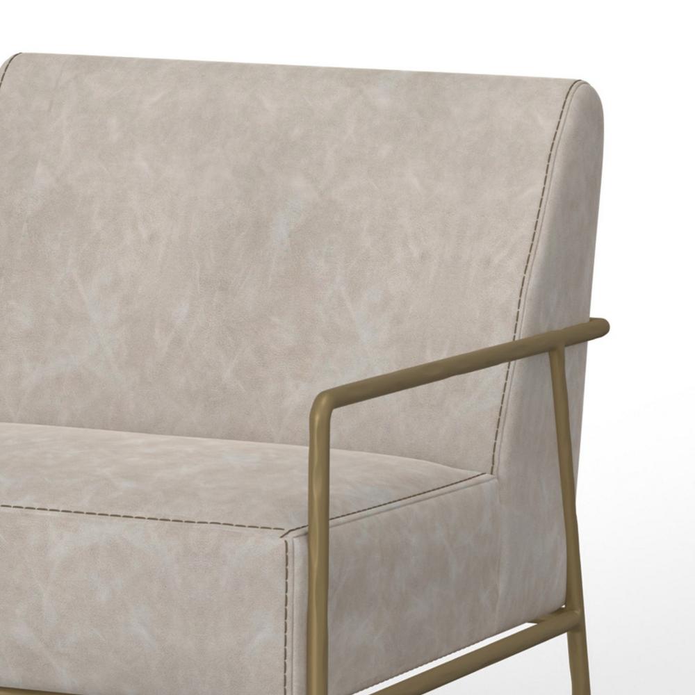 Benjara Zili Accent Chair, Gray Faux Leather, Plush Foam, Sleek Gold Metal Finish