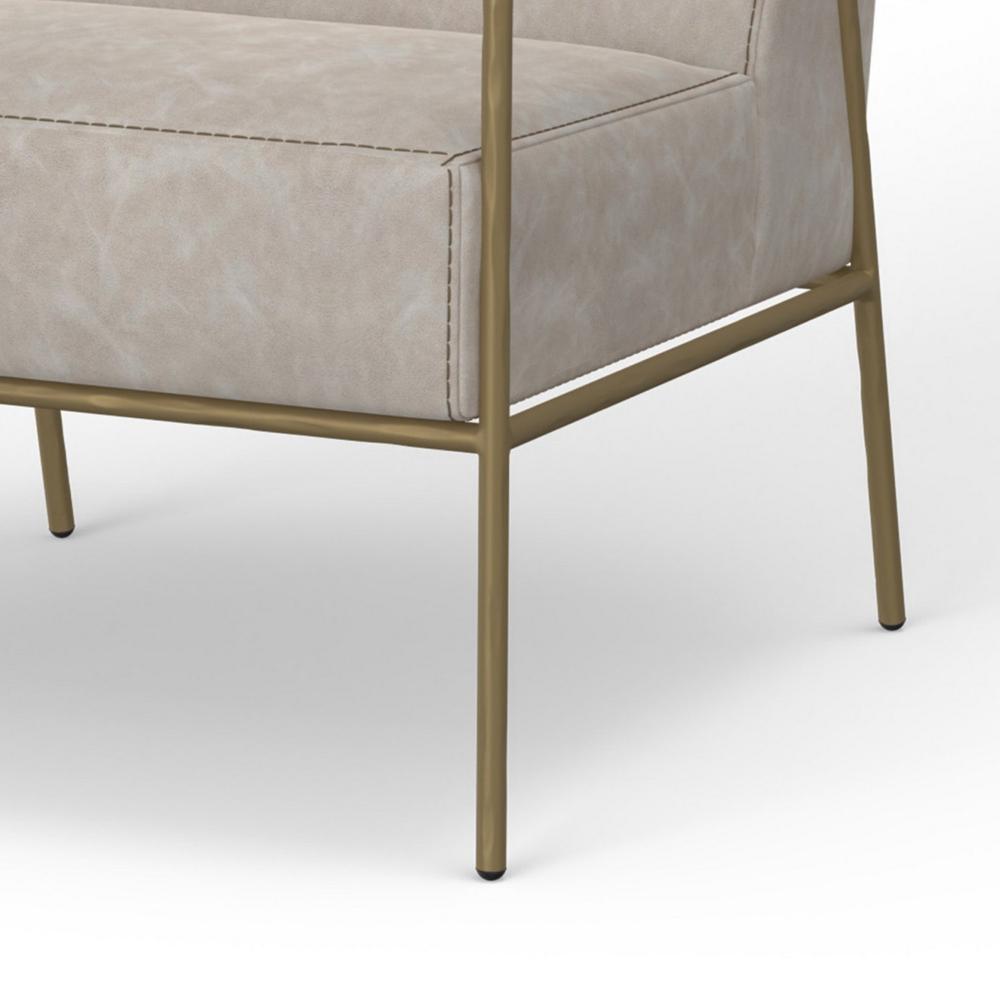 Benjara Zili Accent Chair, Gray Faux Leather, Plush Foam, Sleek Gold Metal Finish