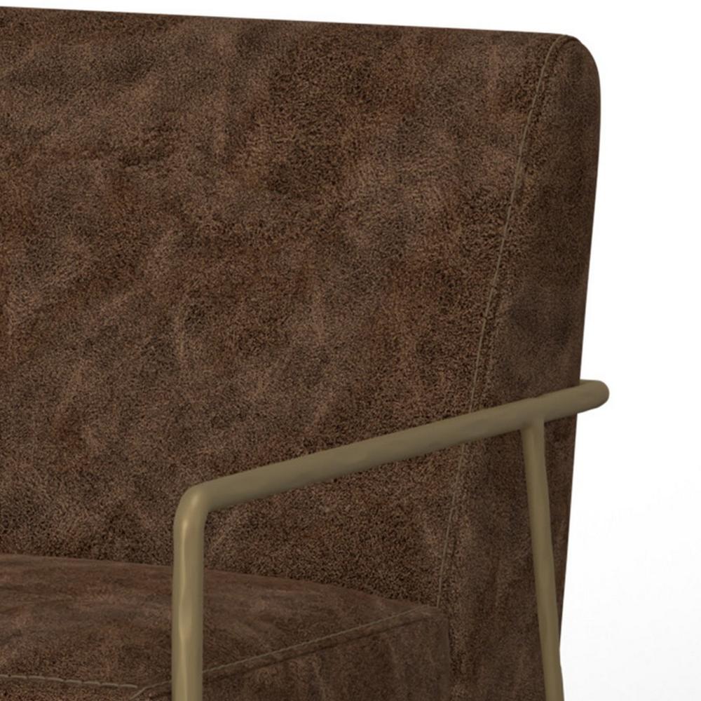 Benjara Zili Accent Chair, Chocolate Brown Faux Leather, Plush Foam, Gold Metal