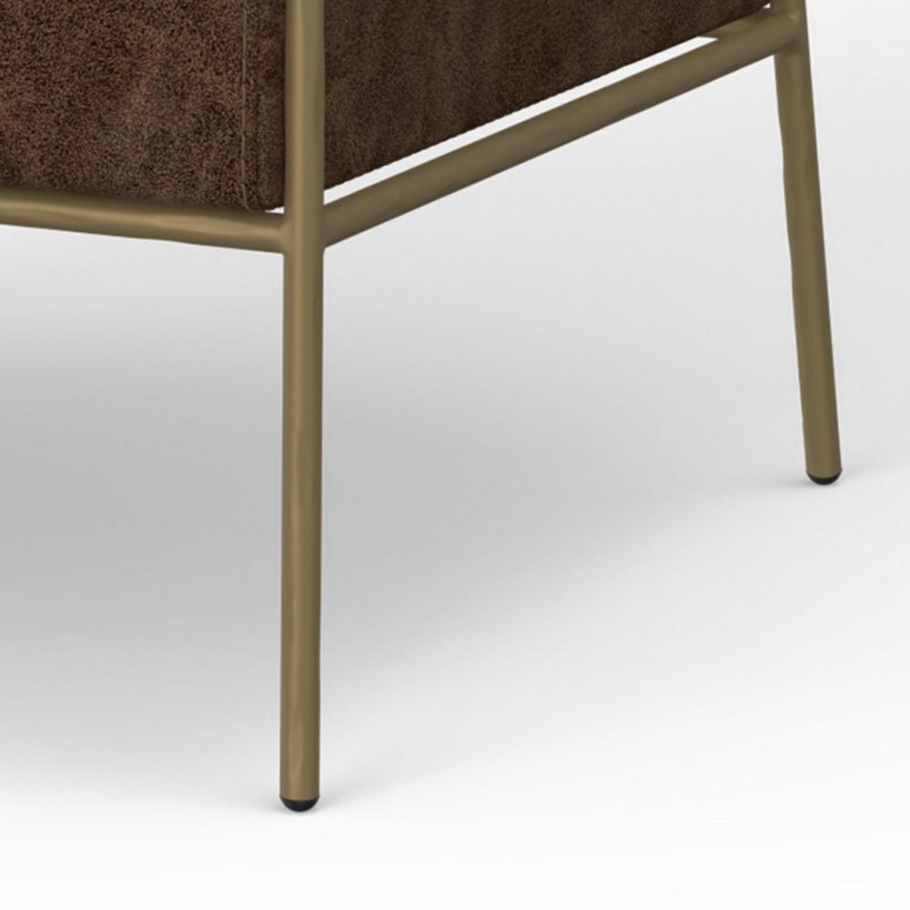 Benjara Zili Accent Chair, Chocolate Brown Faux Leather, Plush Foam, Gold Metal