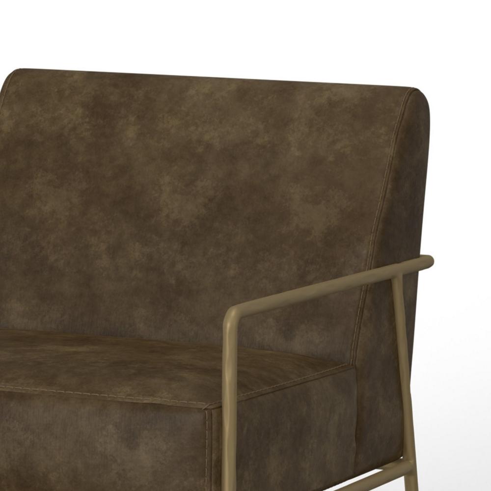 Benjara Zili Accent Chair, Brown Faux Leather, Plush Foam, Sleek Gold Metal Finish
