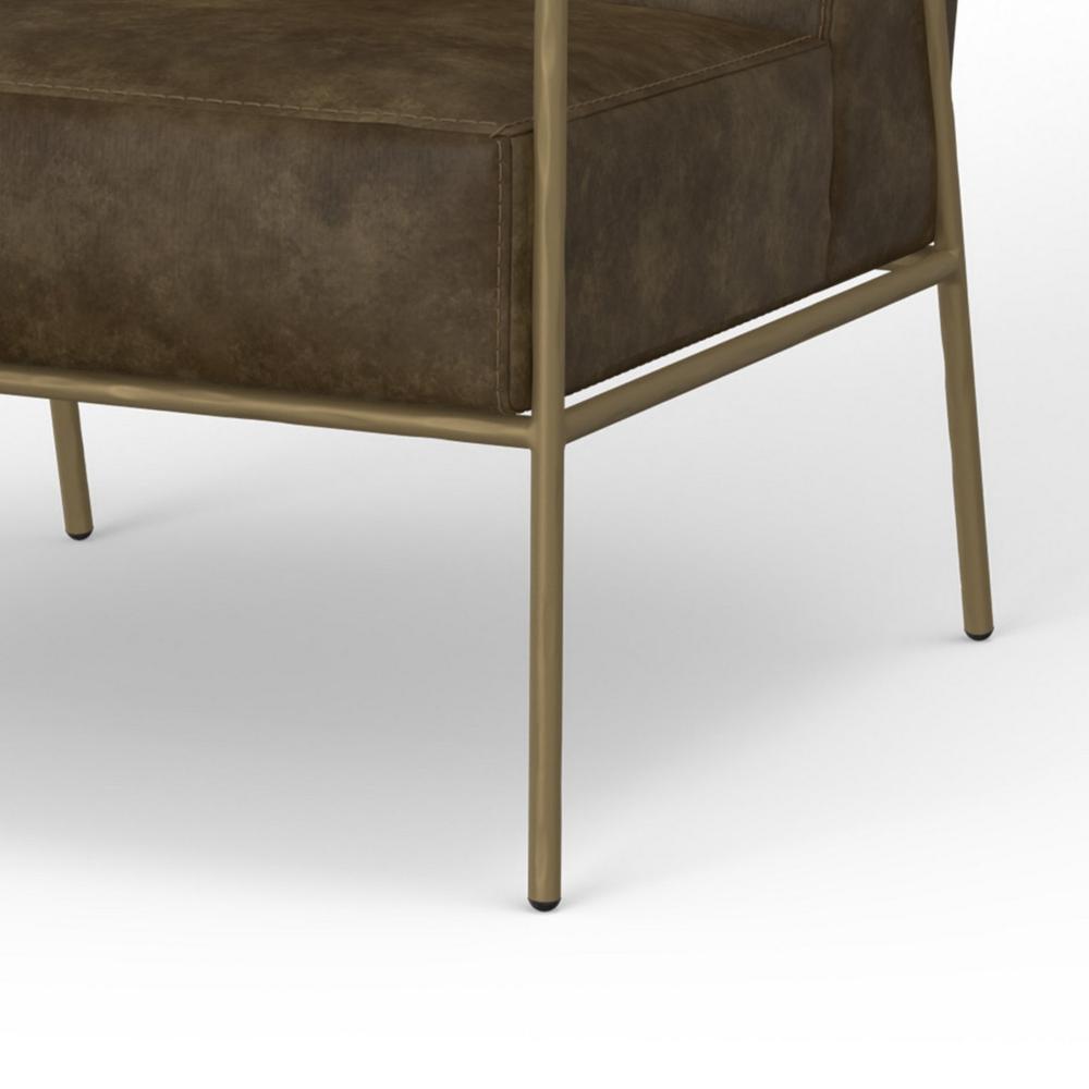 Benjara Zili Accent Chair, Brown Faux Leather, Plush Foam, Sleek Gold Metal Finish