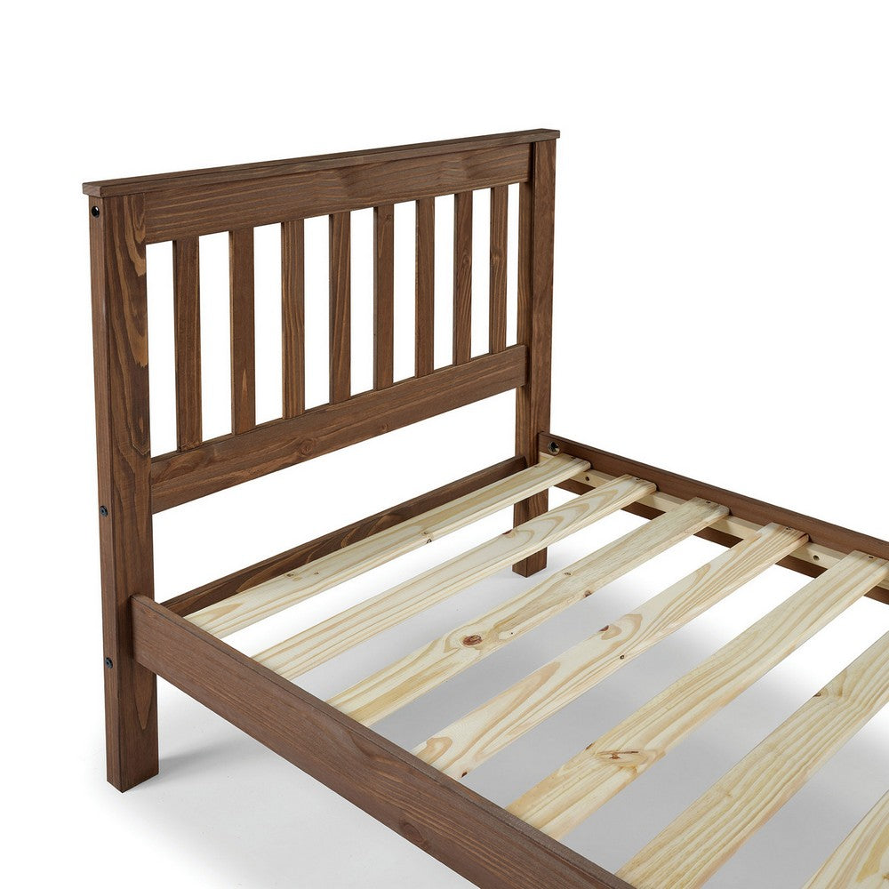 Benjara Octa Twin Bed, Plank Style, Rustic, Brazilian Pine Wood, Mahogany