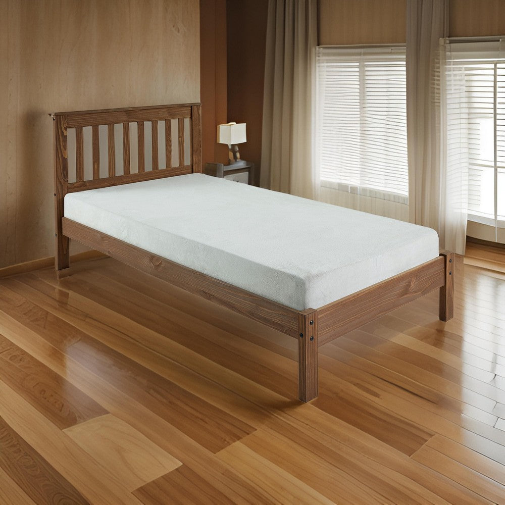 Benjara Octa Twin Bed, Plank Style, Rustic, Brazilian Pine Wood, Mahogany