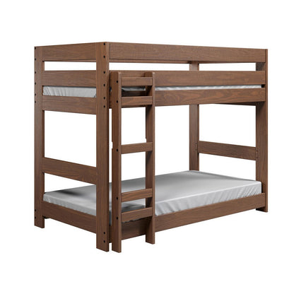 Benjara Twin/Twin Bunk Bed with Ladder, Brazilian Pine, Solid Wood, Mahogany