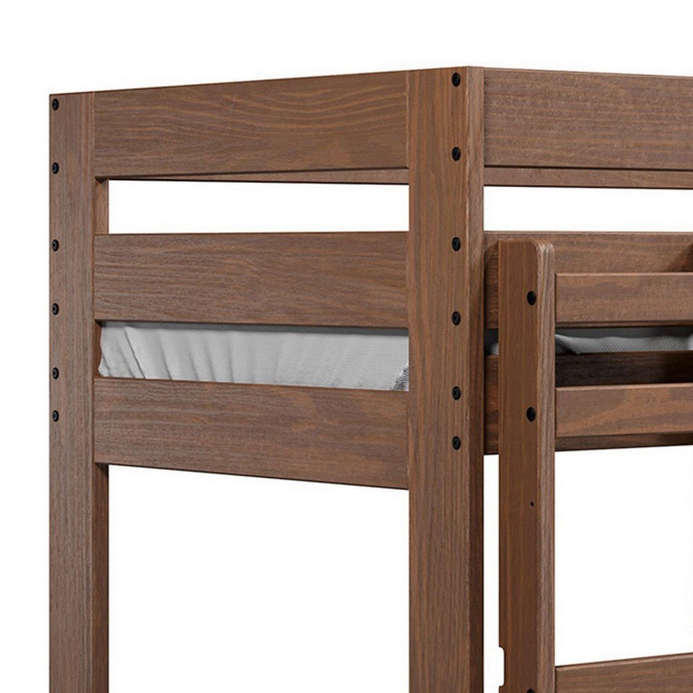 Benjara Twin/Twin Bunk Bed with Ladder, Brazilian Pine, Solid Wood, Mahogany