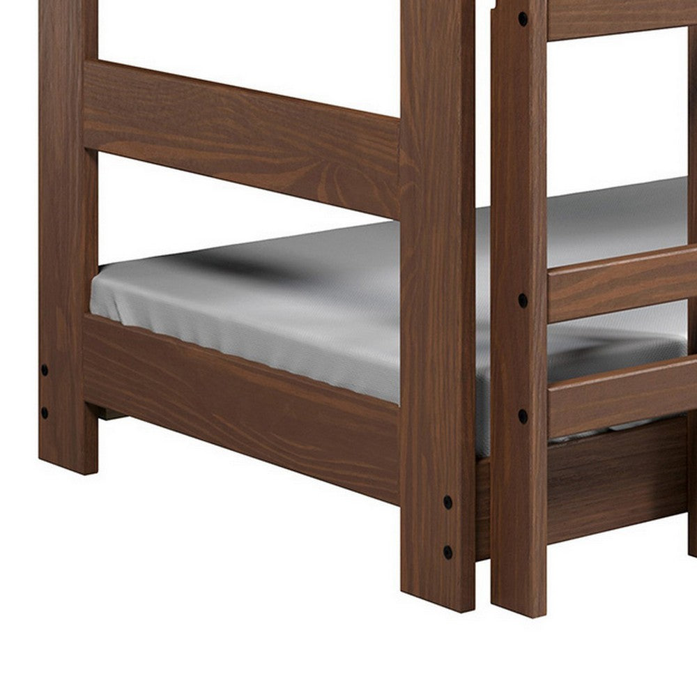 Benjara Twin/Twin Bunk Bed with Ladder, Brazilian Pine, Solid Wood, Mahogany