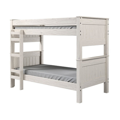 Benjara Twin/Twin Bunk Bed with Ladder, Brazilian Pine, Solid Wood, White