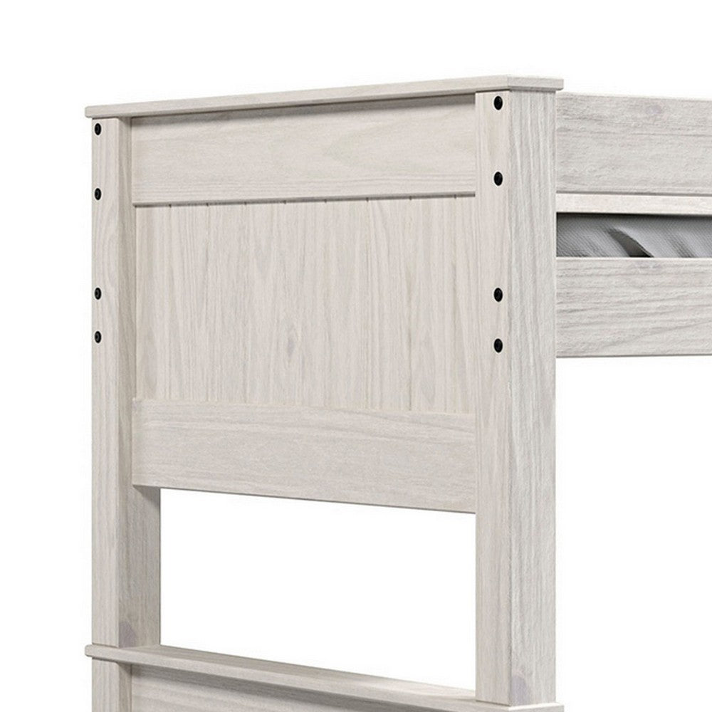 Benjara Twin/Twin Bunk Bed with Ladder, Brazilian Pine, Solid Wood, White