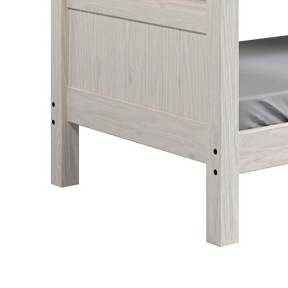 Benjara Twin/Twin Bunk Bed with Ladder, Brazilian Pine, Solid Wood, White