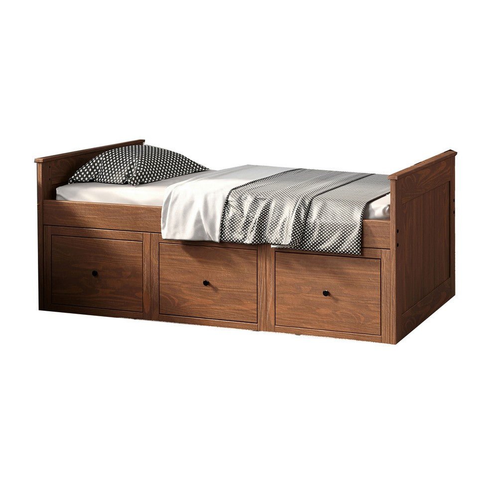 Benjara Mari Twin Captain Bed with Drawers, Brazilian Pine, Mahogany Wood
