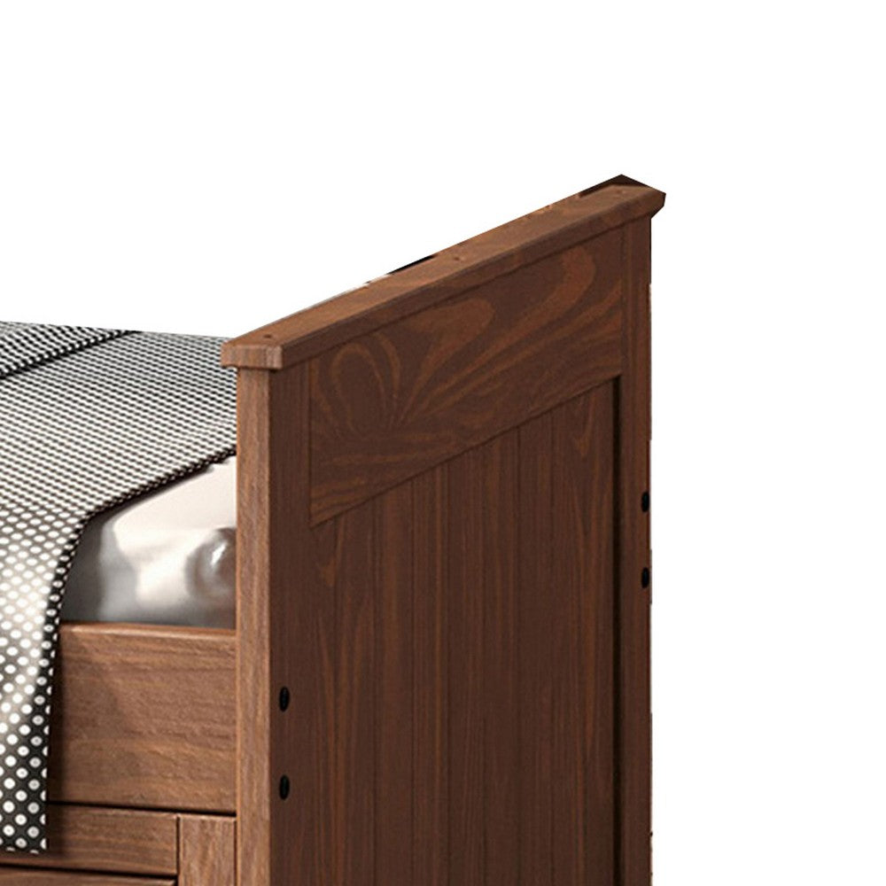 Benjara Mari Twin Captain Bed with Drawers, Brazilian Pine, Mahogany Wood