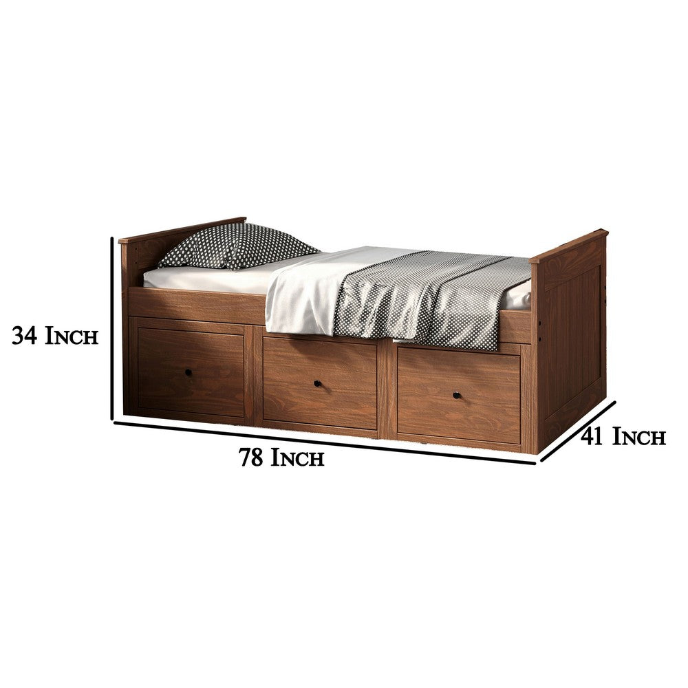 Benjara Mari Twin Captain Bed with Drawers, Brazilian Pine, Mahogany Wood