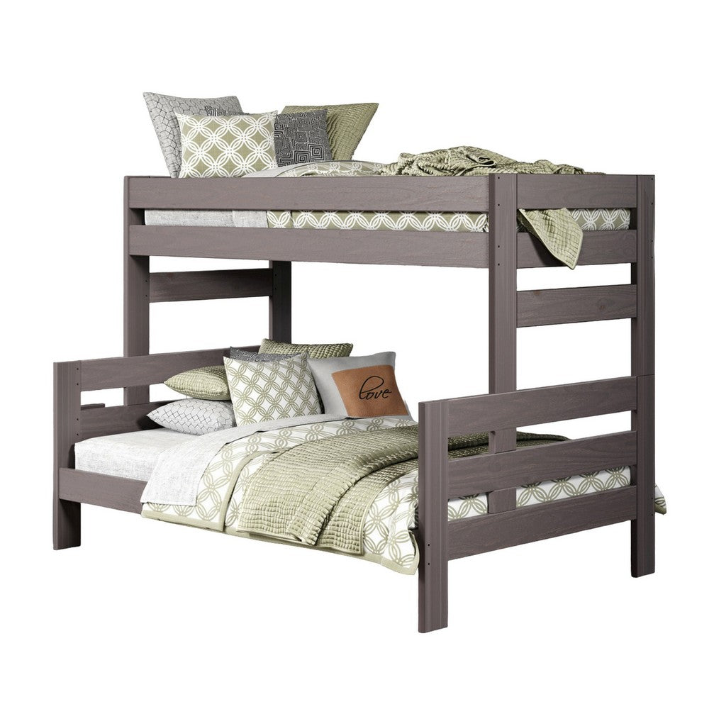 Benjara Damie Twin/Full Bunk Bed with Ladder, Brazilian Pine, Gray Solid Wood