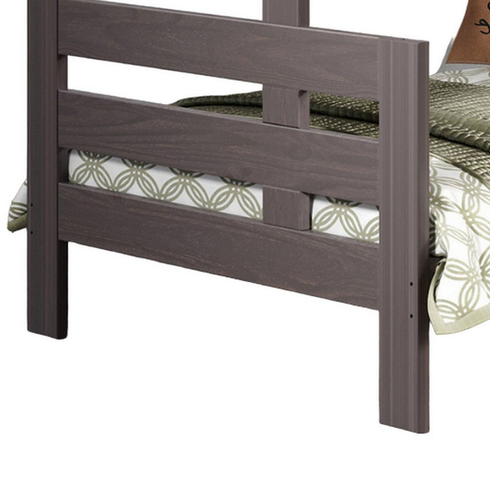 Benjara Damie Twin/Full Bunk Bed with Ladder, Brazilian Pine, Gray Solid Wood
