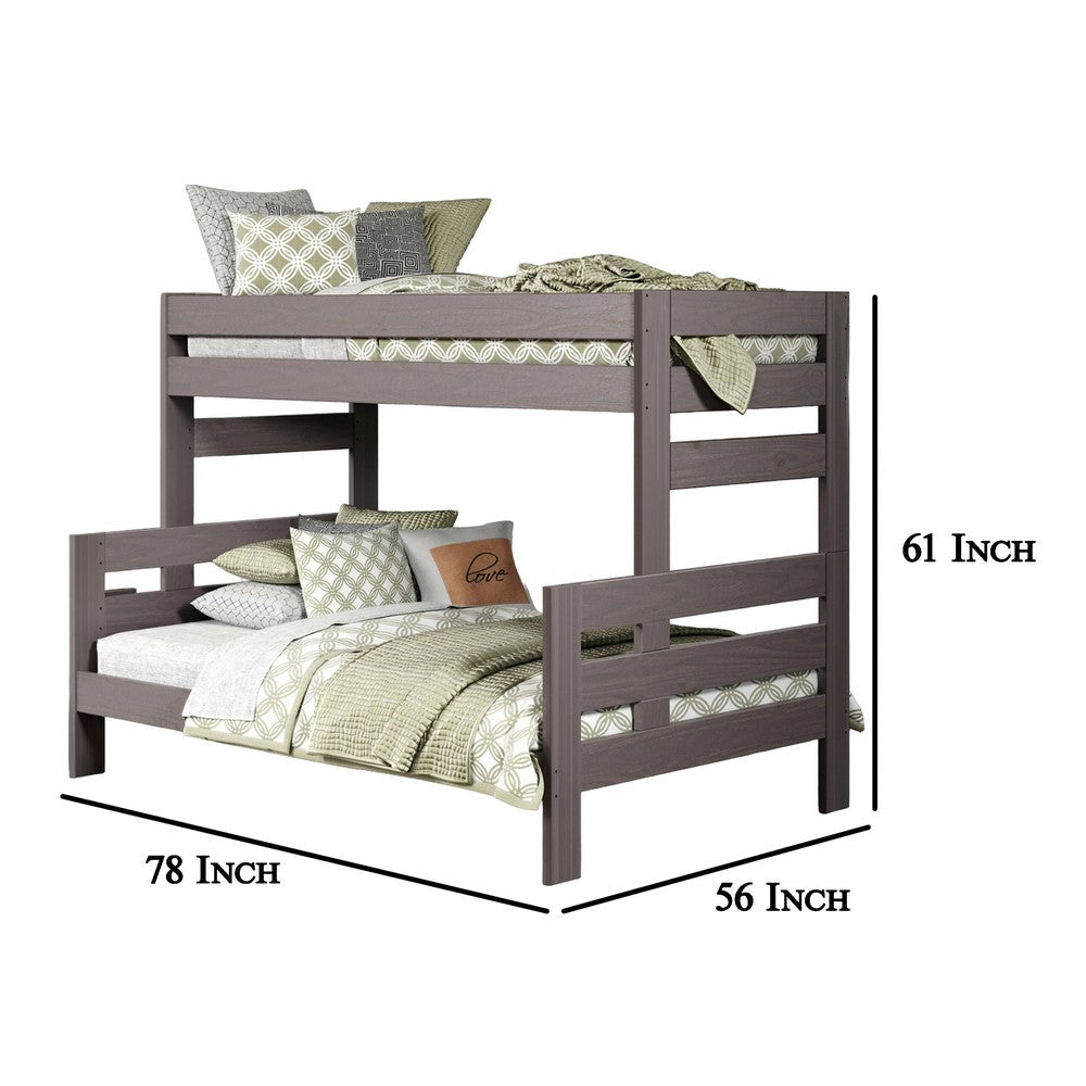 Benjara Damie Twin/Full Bunk Bed with Ladder, Brazilian Pine, Gray Solid Wood