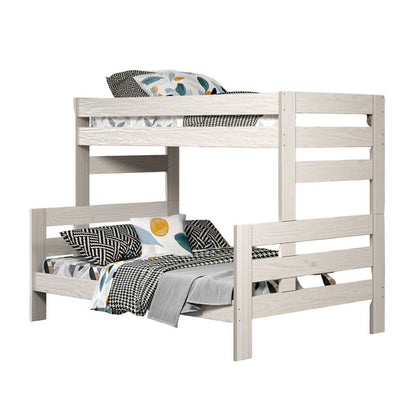 Benjara Damie Twin/Full Bunk Bed with Ladder, Brazilian Pine, White Solid Wood