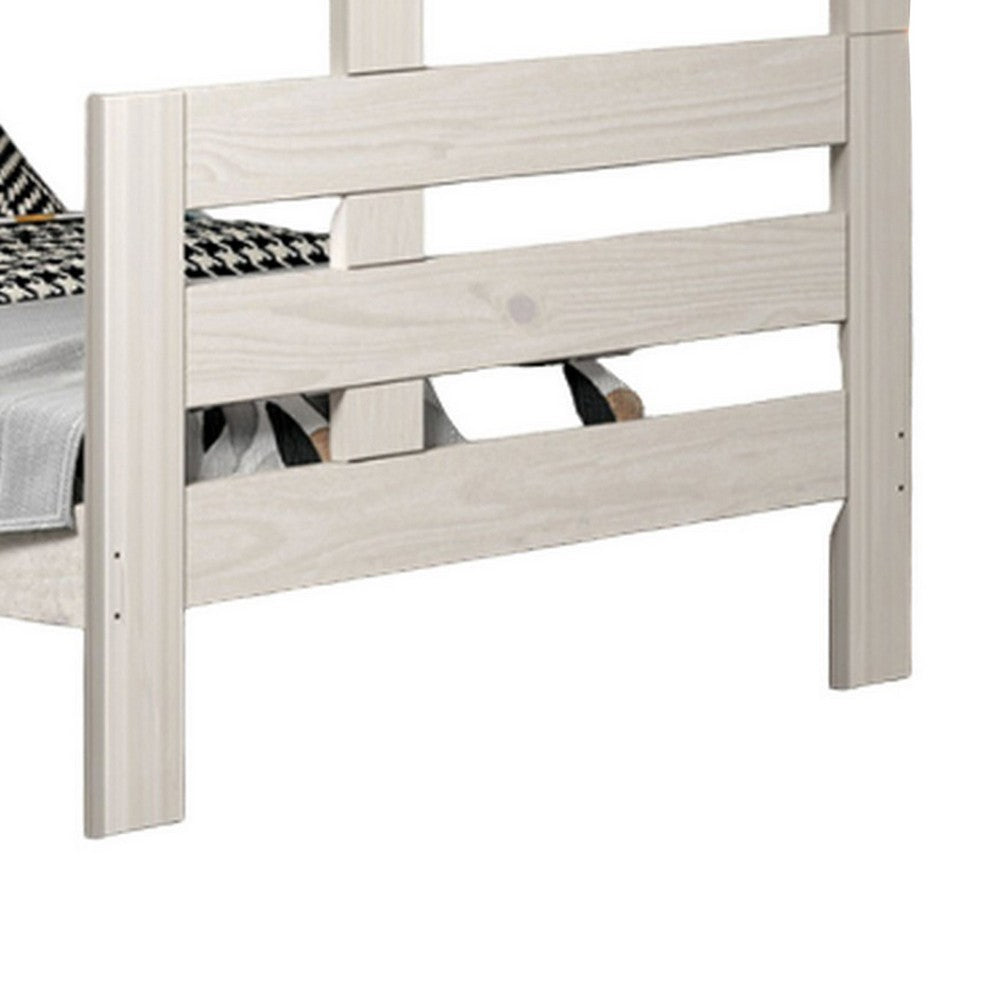 Benjara Damie Twin/Full Bunk Bed with Ladder, Brazilian Pine, White Solid Wood