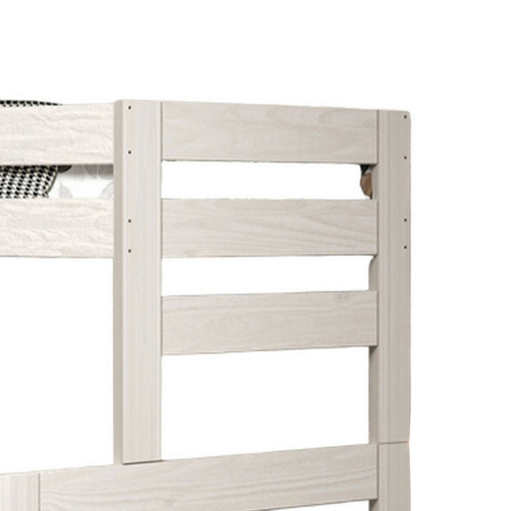 Benjara Damie Twin/Full Bunk Bed with Ladder, Brazilian Pine, White Solid Wood