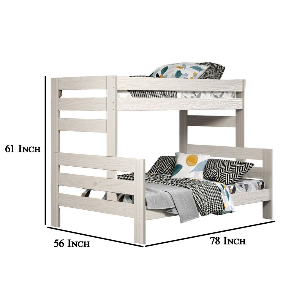 Benjara Damie Twin/Full Bunk Bed with Ladder, Brazilian Pine, White Solid Wood