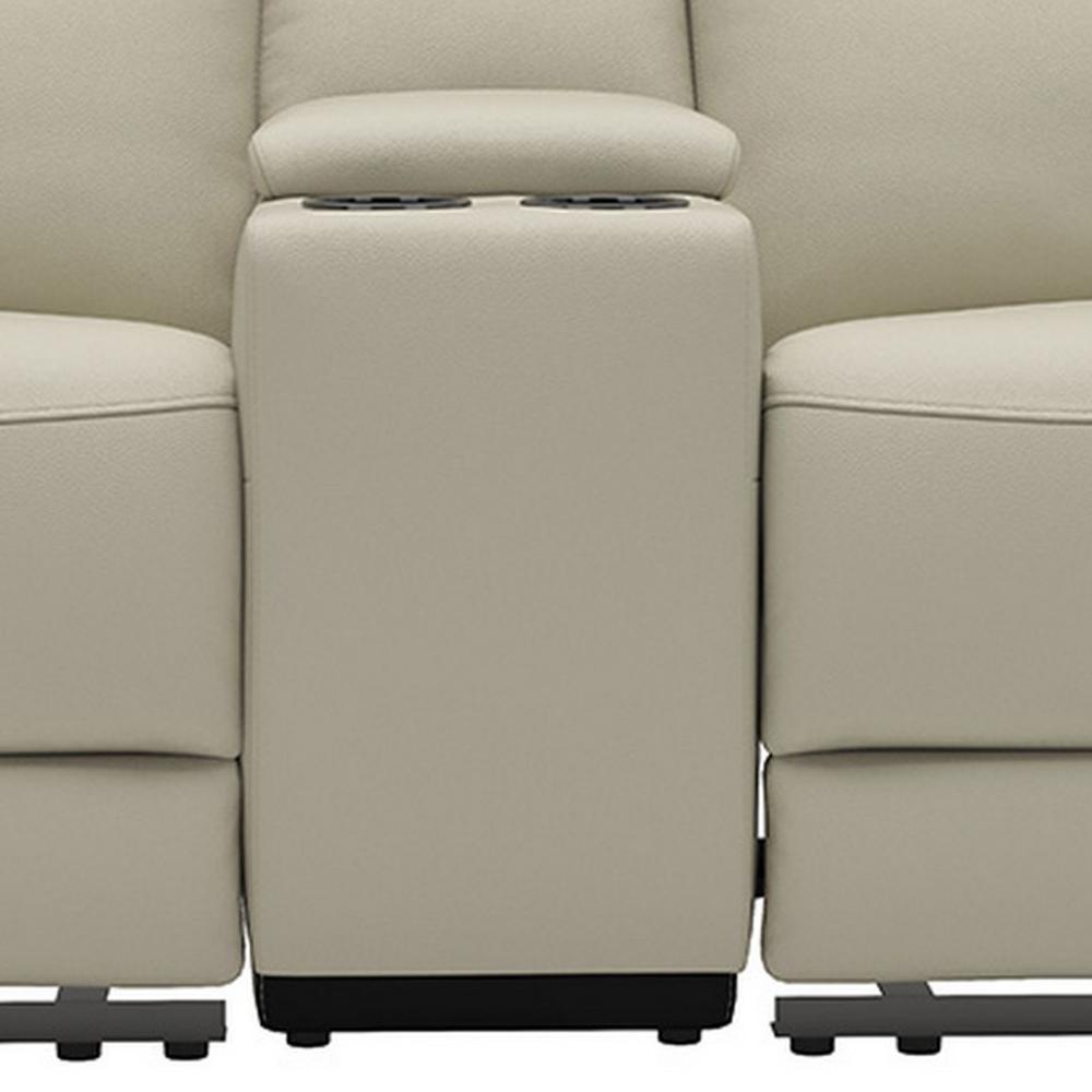 Benjara Cobe Manual Recliner Loveseat, 41 Inch, Center Console, Grain Beige Leather