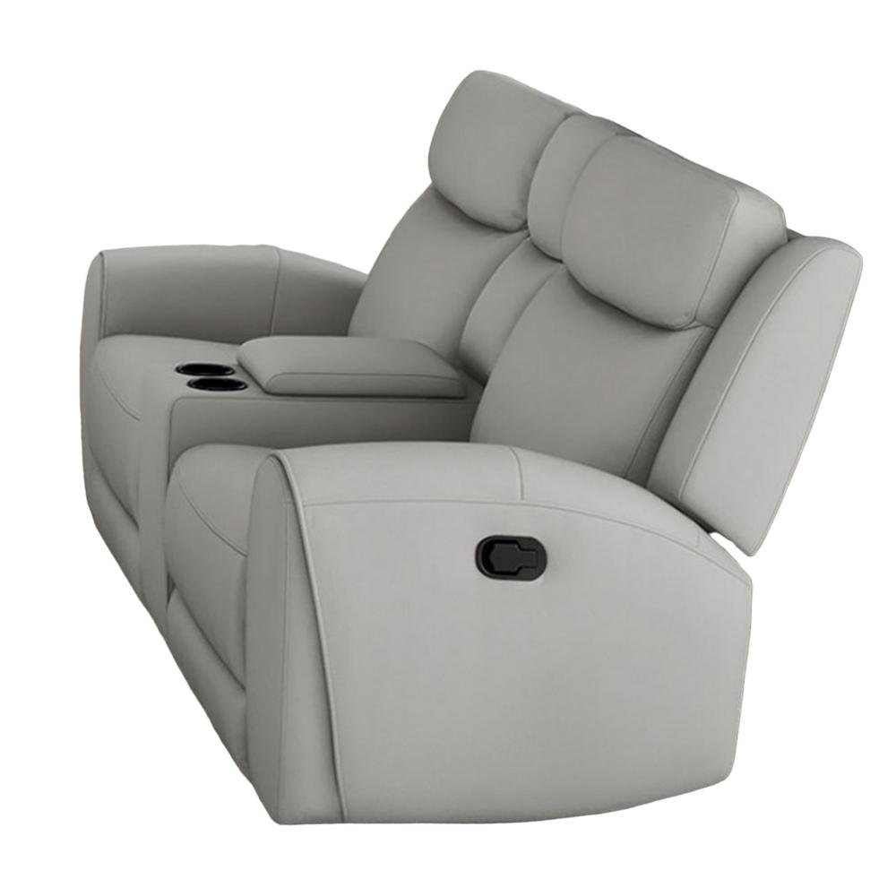 Benjara Cobe Manual Recliner Loveseat, 41 Inch, Center Console, Grain Gray Leather