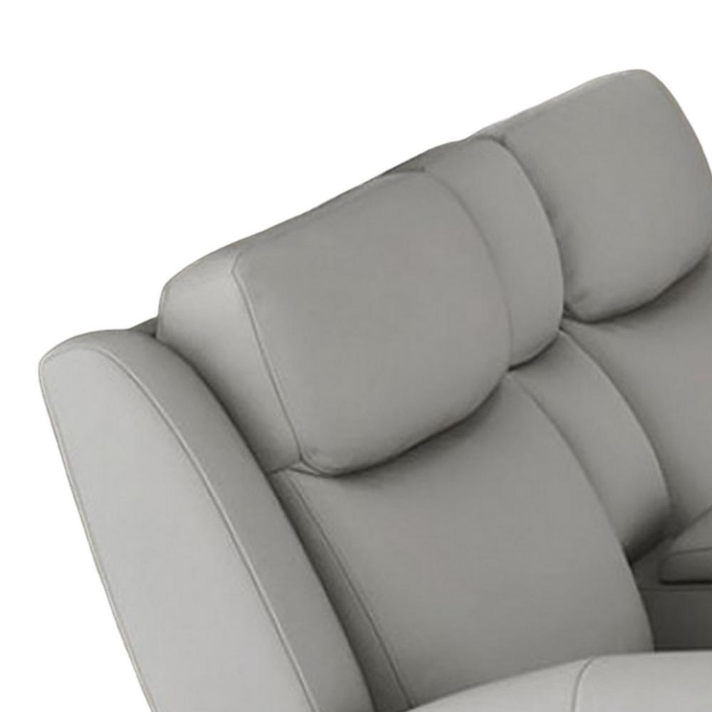Benjara Cobe Manual Recliner Loveseat, 41 Inch, Center Console, Grain Gray Leather