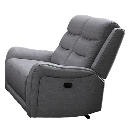 Benjara Clair Manual Recliner Loveseat, Scrolled Arms, 40 Inch, Solid Wood, Gray