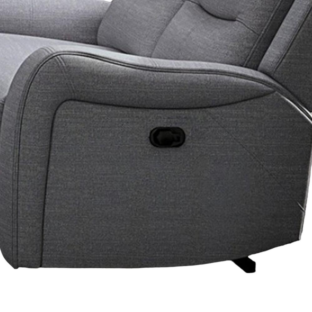 Benjara Clair Manual Recliner Loveseat, Scrolled Arms, 40 Inch, Solid Wood, Gray