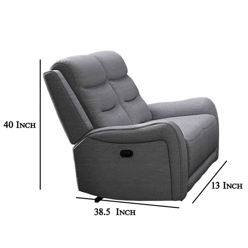 Benjara Clair Manual Recliner Loveseat, Scrolled Arms, 40 Inch, Solid Wood, Gray