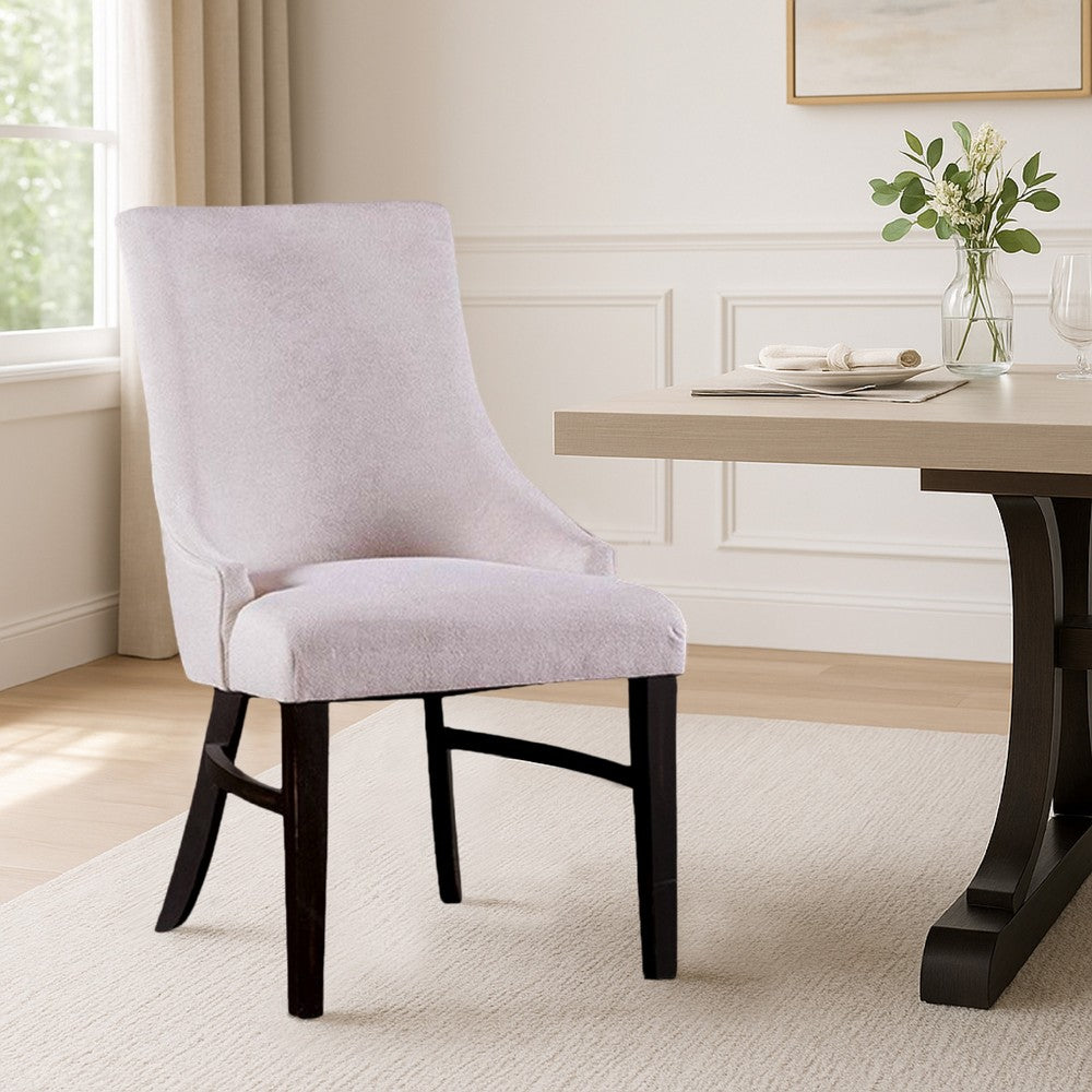 Benjara Luke Dining Armchair Set of 2 with Wingbacks, Padded, Black Wood, Beige