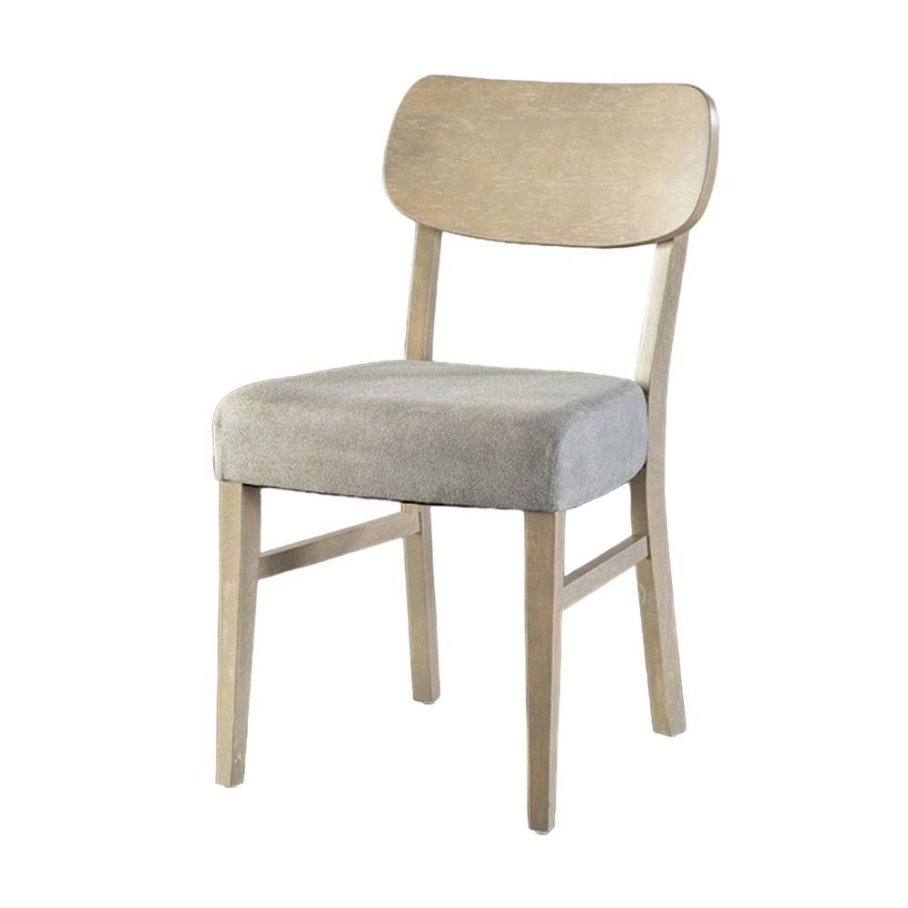 Benjara Kene Dining Side Chair Set of 2, Contour Back, Tapered Legs, Gray Fabric