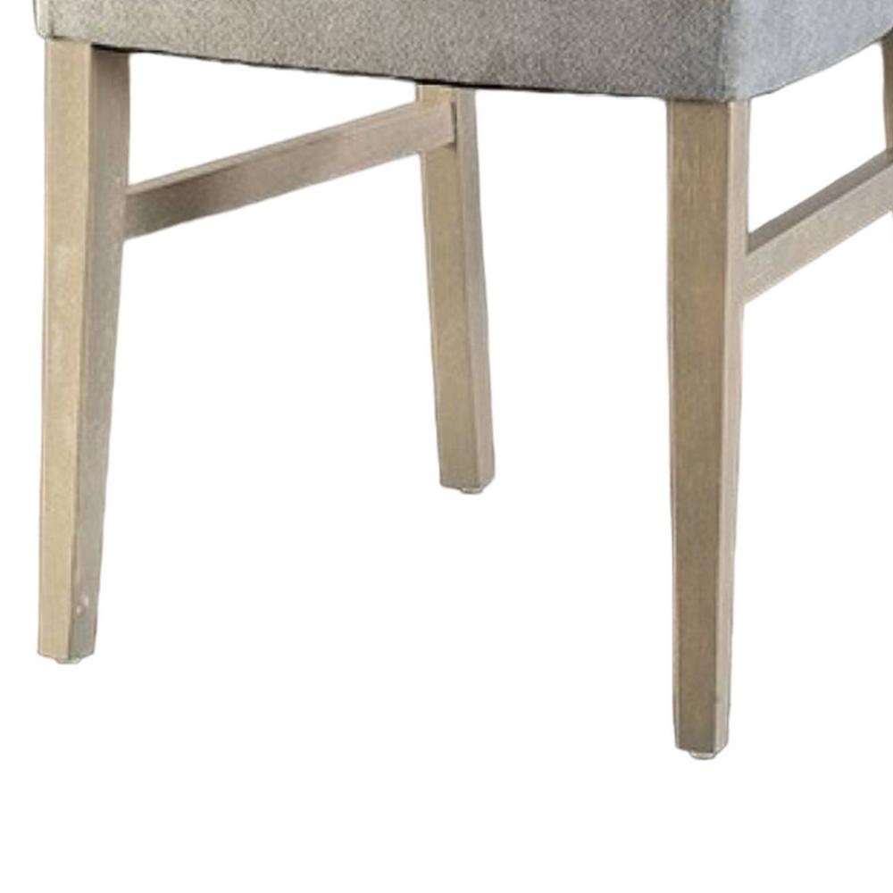 Benjara Kene Dining Side Chair Set of 2, Contour Back, Tapered Legs, Gray Fabric