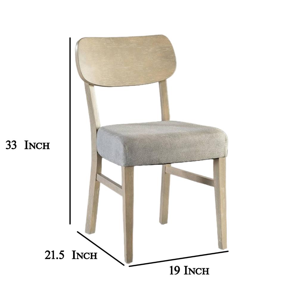 Benjara Kene Dining Side Chair Set of 2, Contour Back, Tapered Legs, Gray Fabric