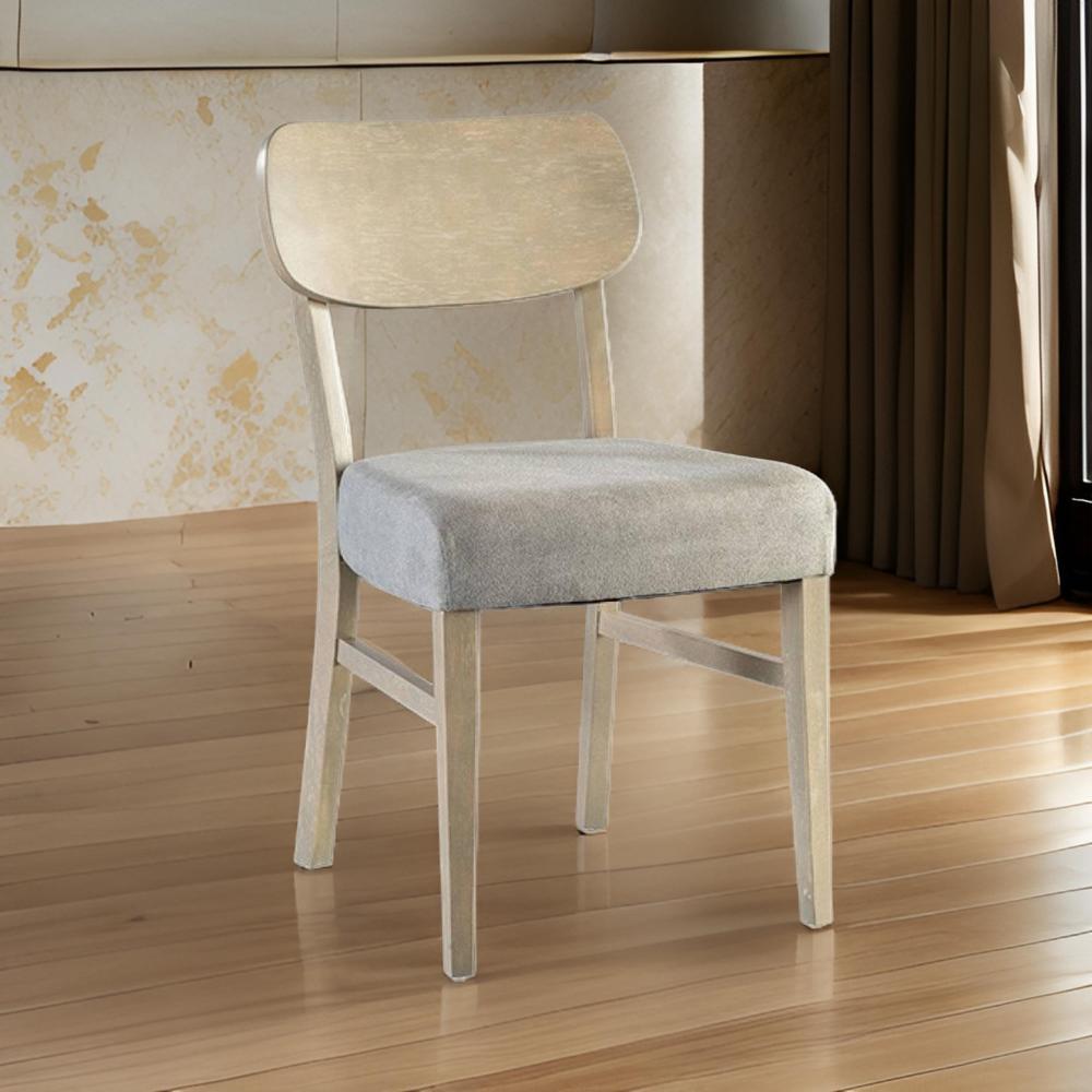 Benjara Kene Dining Side Chair Set of 2, Contour Back, Tapered Legs, Gray Fabric
