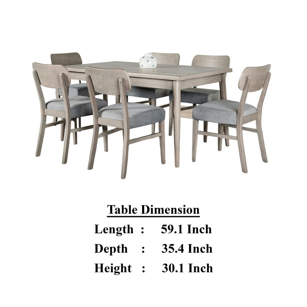Benjara Kene 7pc Dining Table Set with 6 Padded Chairs, Solid Edge Band, Gray