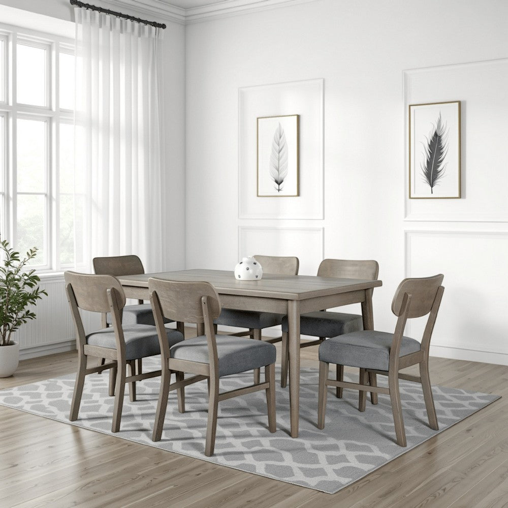 Benjara Kene 7pc Dining Table Set with 6 Padded Chairs, Solid Edge Band, Gray